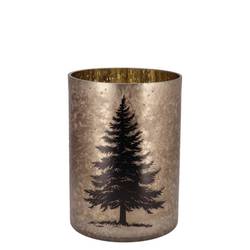 Glas Teelicht Ruby Baum gold 09x10cm