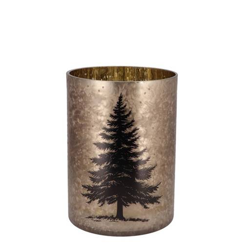 Glas Teelicht Ruby Baum gold 09x10cm