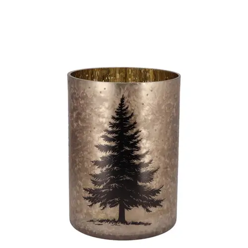 Glas Teelicht Ruby Baum gold 09x10cm