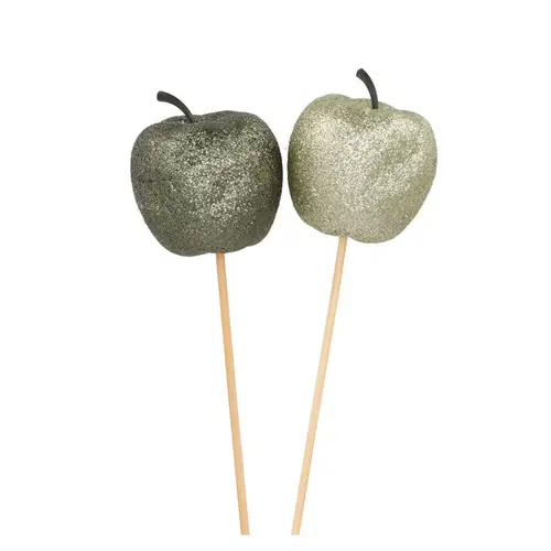 Apfel auf Stab Glitter mix grün D06cm L40cm