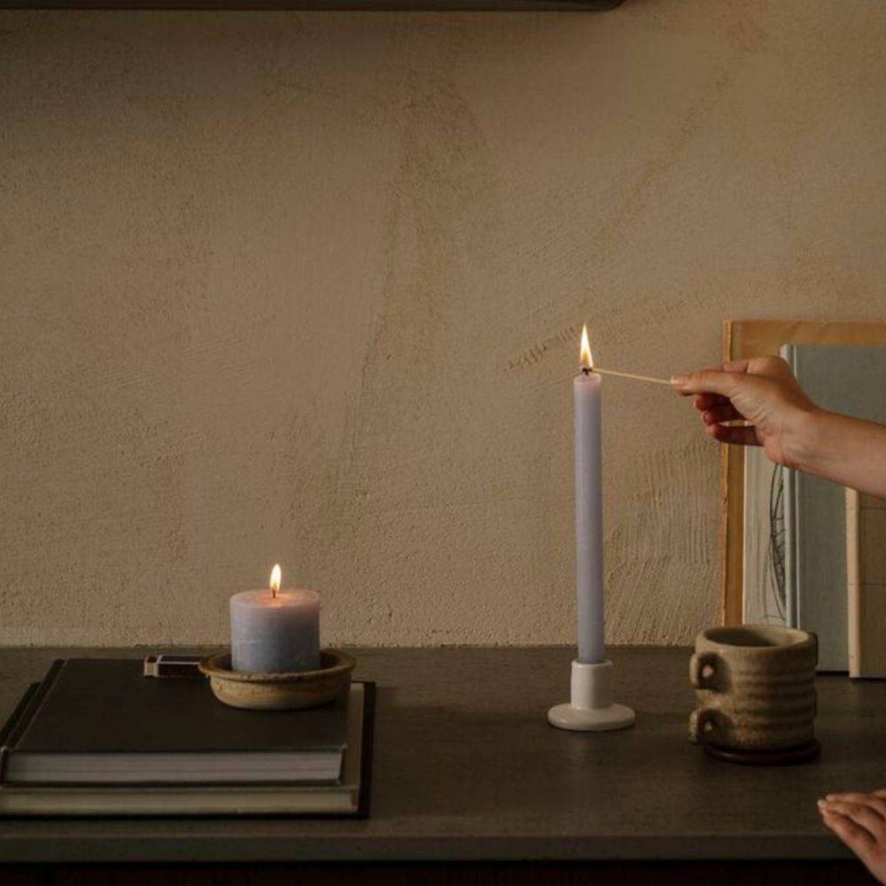 Stumpfkerze Rustikal blau D08cm H11cm