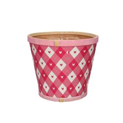 Holz Übertopf Herz Kariert rosa D17cm H15cm