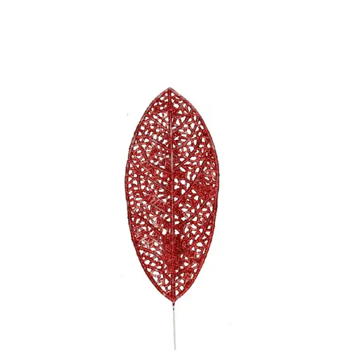 Blatt Glitzer auf Stab rot L10cm 14x06cm
