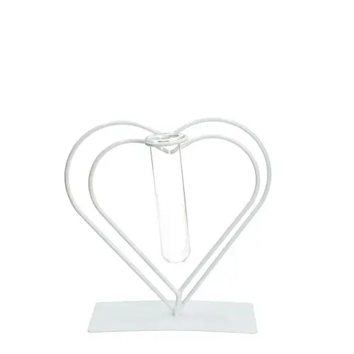 Metall Herz +1 Rohr weiss 14x07x17cm