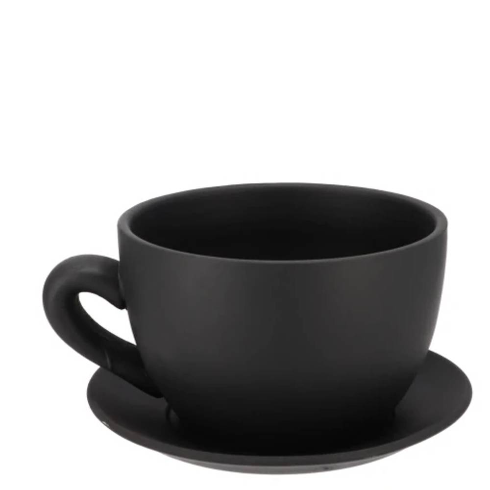 Keramik Übertopf Chai Tasse schwarz 19x15x10cm