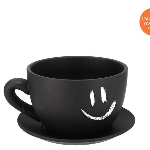 Keramik Übertopf Chai Tasse schwarz 19x15x10cm