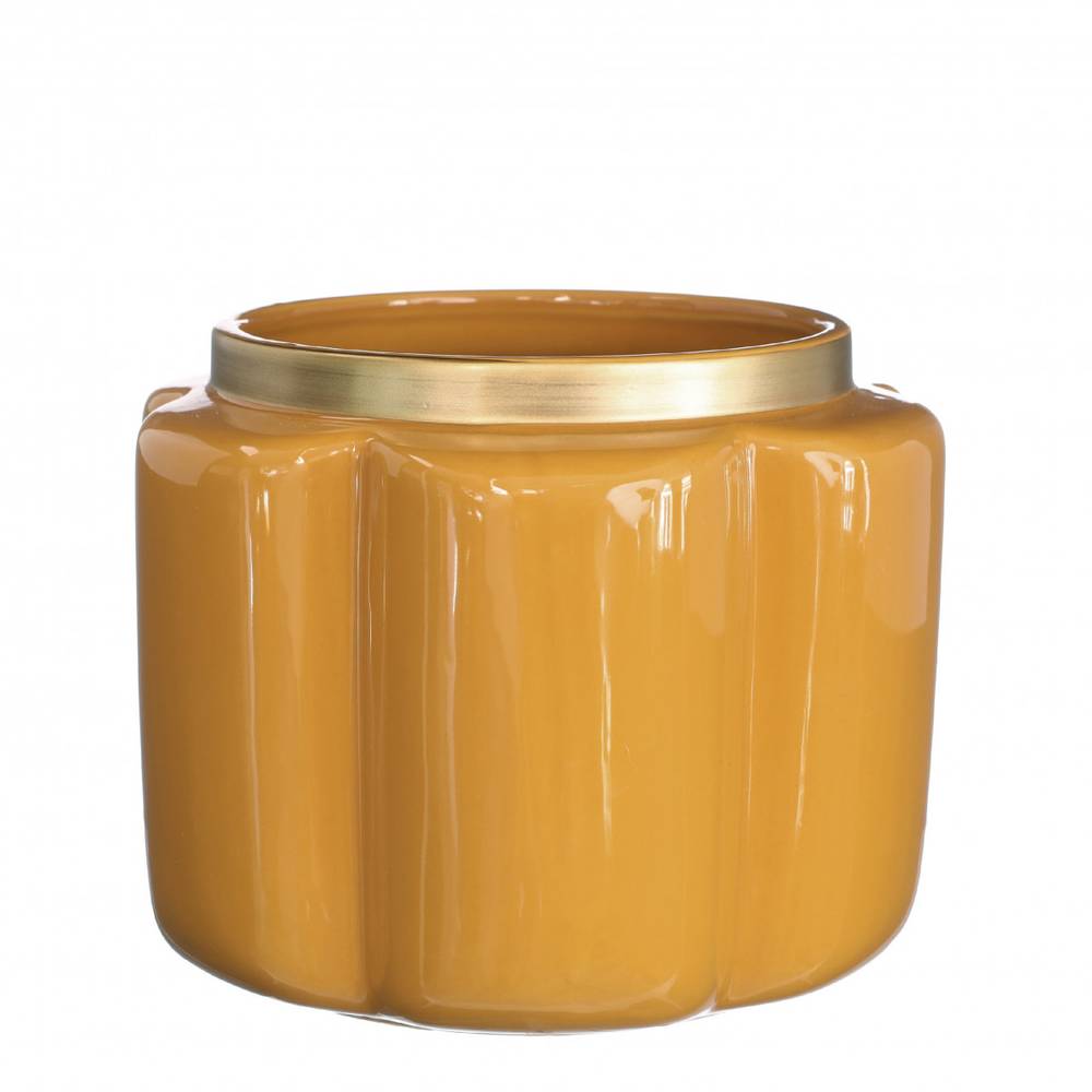 Keramik Übertopf Pouff gelb D17.5cm H13.5cm 