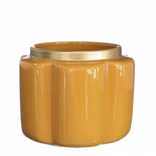 Keramik Übertopf Pouff gelb D17.5cm H13.5cm 