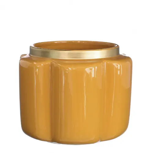 Keramik Übertopf Pouff gelb D17.5cm H13.5cm 
