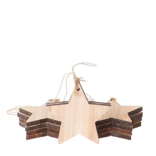 Deko Hänger Stern Holz natur 10cm 10st
