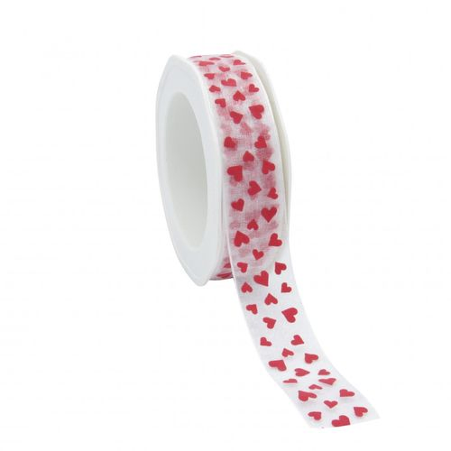 Band Herz Organza rot/weiss 25mm 20m