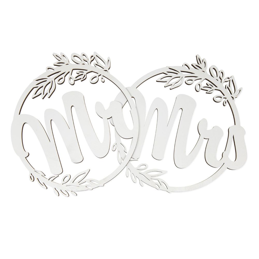 Hochzeit Deco Mr & Mrs Holz weiss 23cm x2