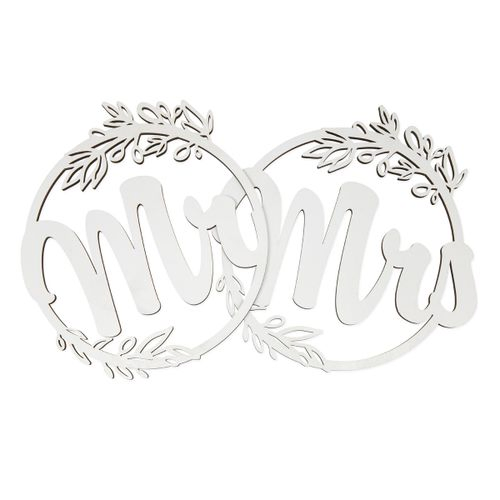 Hochzeit Deco Mr & Mrs Holz weiss 23cm x2