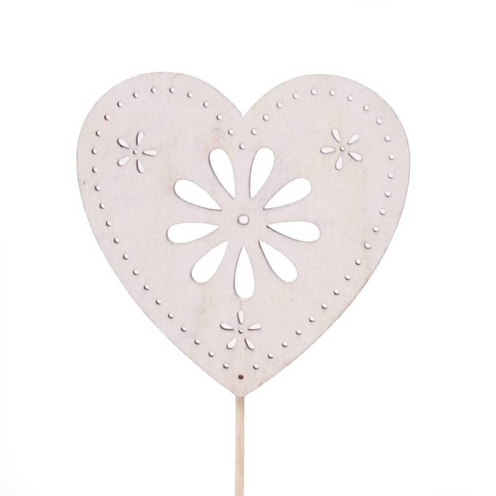Herz auf Stab Blume weiss L10cm D08cm
