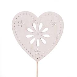 Herz auf Stab Blume weiss L10cm D08cm