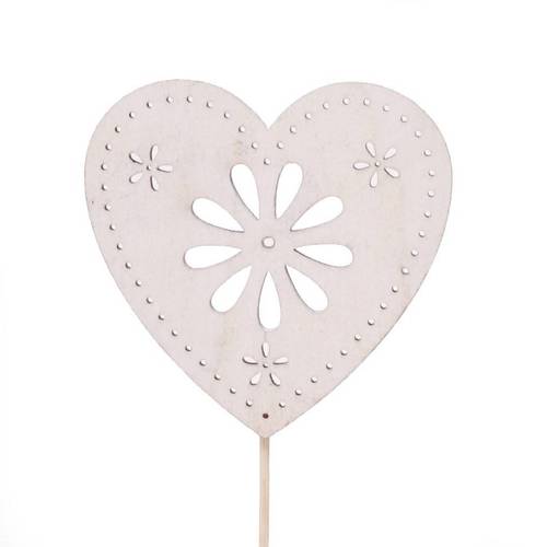 Herz auf Stab Blume weiss L10cm D08cm