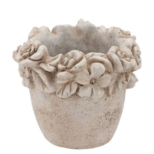 Beton Schale antik Blumen grau 18x17x16cm