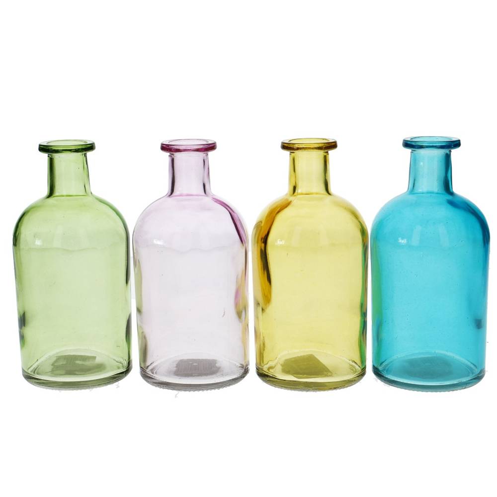 Glas Flasche rund mix D02/07cm H13cm