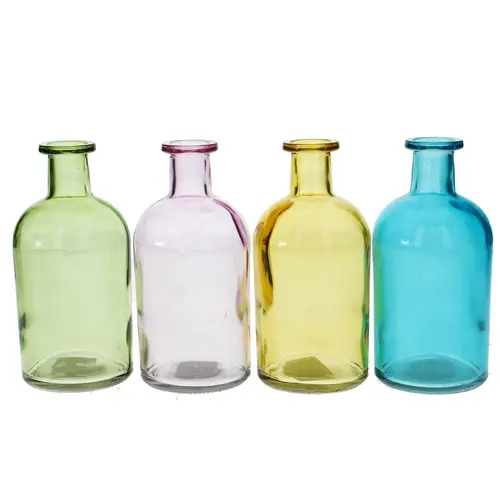 Glas Flasche rund mix D02/07cm H13cm