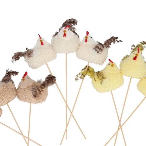 Huhn auf Stab Fun mix braun 13x09x39cm