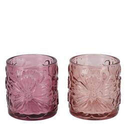 Glas Teelicht Mille Blume mix rosa 09x09x10cm