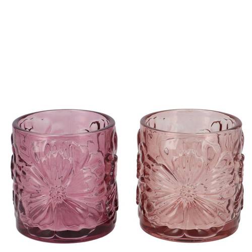 Glas Teelicht Mille Blume mix rosa 09x09x10cm