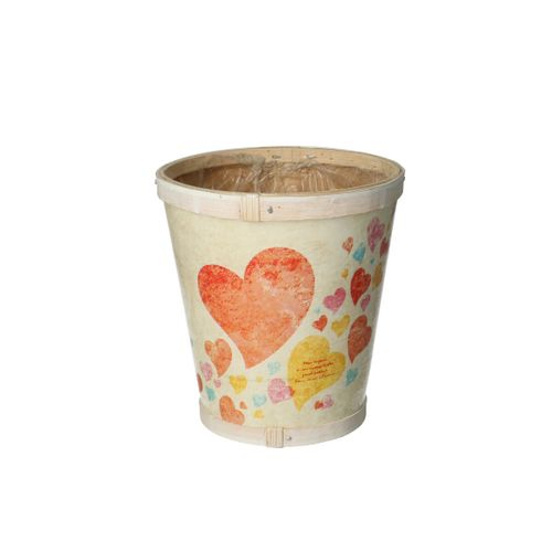 Holz Übertopf Herz rot/creme D13cm H14cm