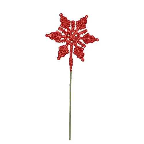 Schneeflocke auf Stab Jolly Shine rot L25cm x24