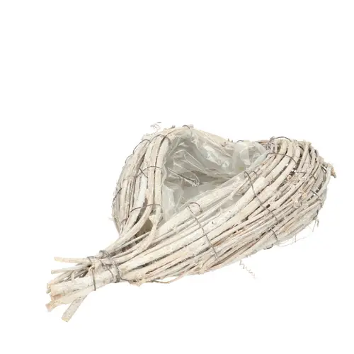 Rattan Übertopf Herz gebleicht 29x18x07cm
