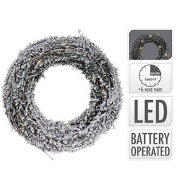 Kranz weiss Schnee Rattan mit LED 30cm