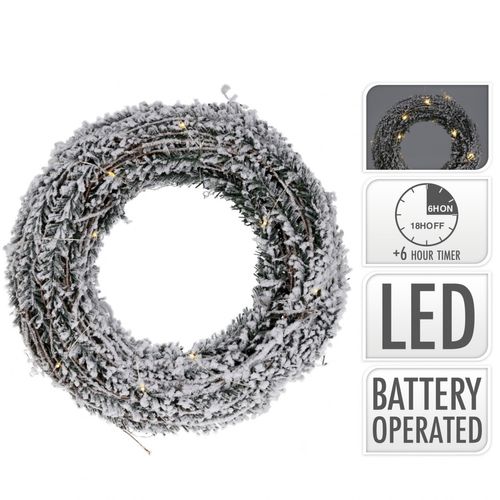 Kranz weiss Schnee Rattan mit LED 30cm