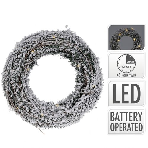 Kranz weiss Schnee Rattan mit LED 30cm