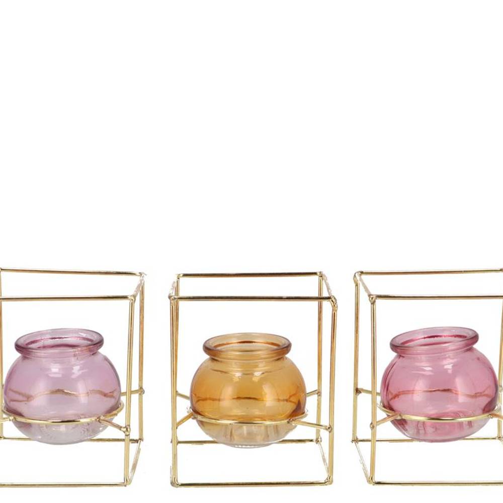 Glas Vase Polly Metall Reck mix pastel 11x11x13cm