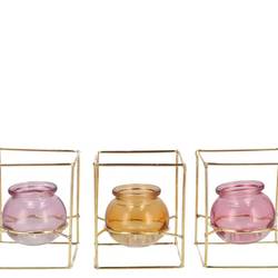 Glas Vase Polly Metall Reck mix pastel 11x11x13cm