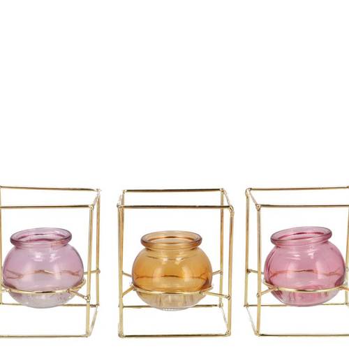 Glas Vase Polly Metall Reck mix pastel 11x11x13cm