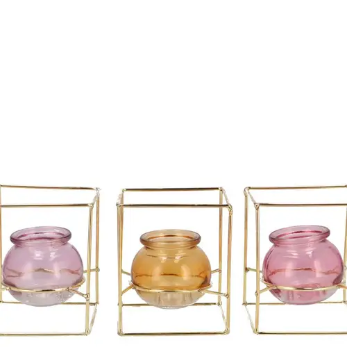 Glas Vase Polly Metall Reck mix pastel 11x11x13cm