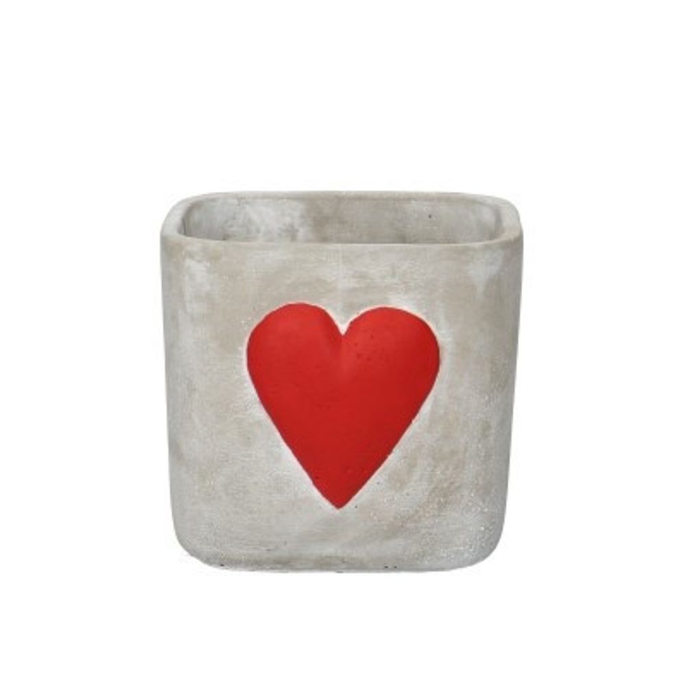 Keramik Stein Übertopf Herz rot D13cm H10.5cm