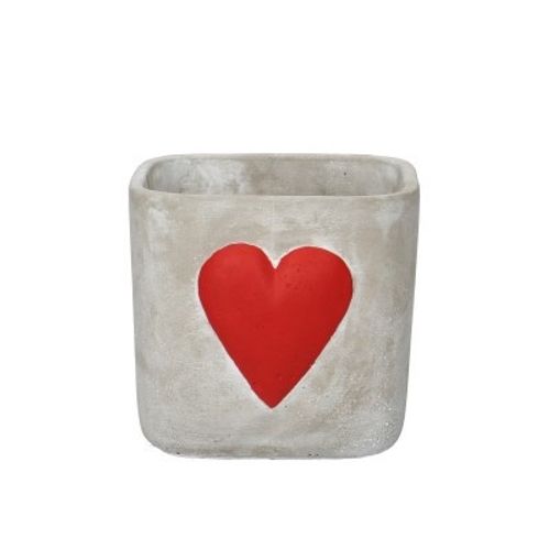 Keramik Stein Übertopf Herz rot D13cm H10.5cm
