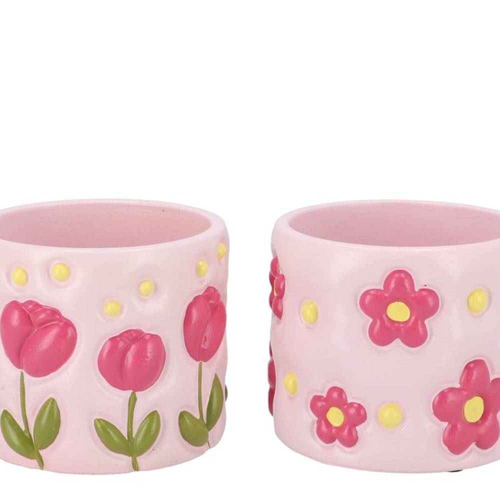 Keramik Übertopf Juul Blumen mix rosa 14x14x13cm