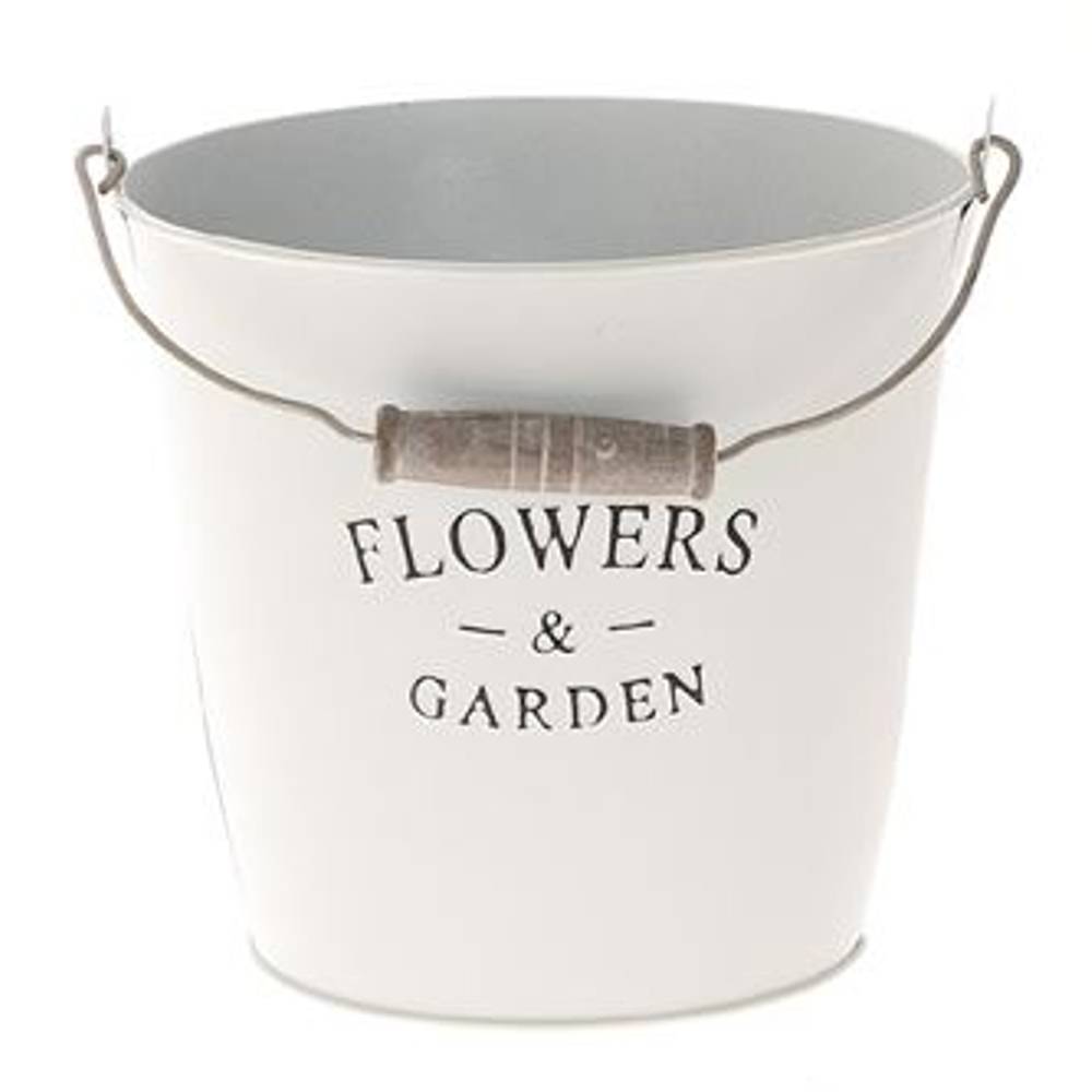Zink Eimer Blumen & Garten weiss D16cm H15cm