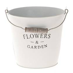 Zink Eimer Blumen & Garten weiss D16cm H15cm