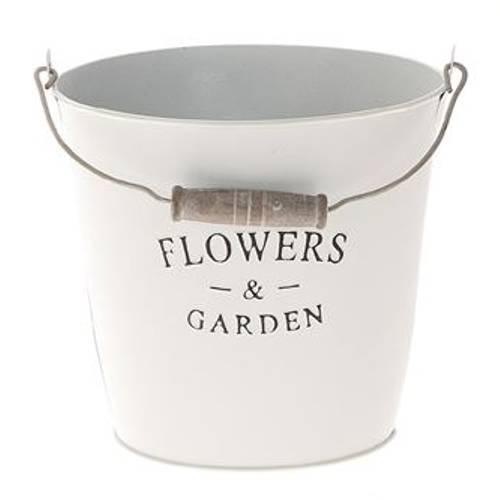 Zink Eimer Blumen & Garten weiss D16cm H15cm