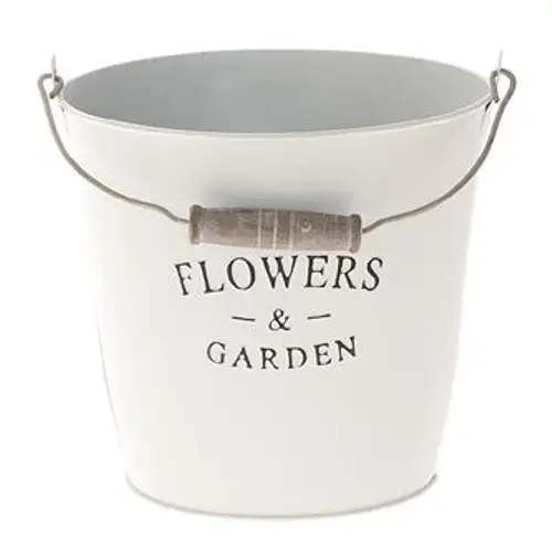 Zink Eimer Blumen & Garten weiss D16cm H15cm