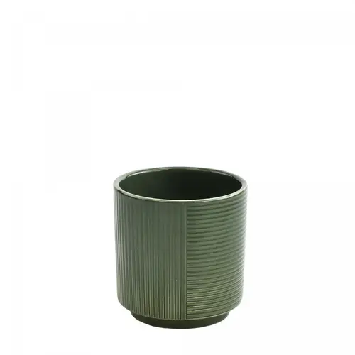 Keramik Übertopf Groove dunkel grün D10cm H10.5cm