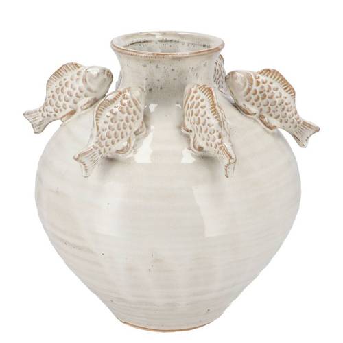 Keramik Vase Fisch creme 25x25x27cm