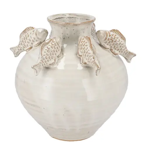 Keramik Vase Fisch creme 25x25x27cm