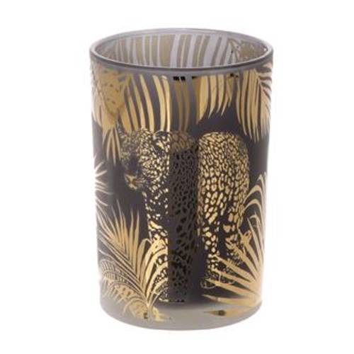 Glas Teelicht Leopard gold D12cm H18cm