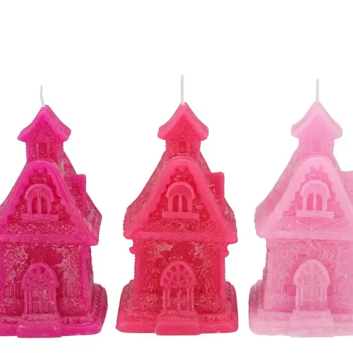 Kerze Lebkuchenhaus mix rosa 08x09x15cm
