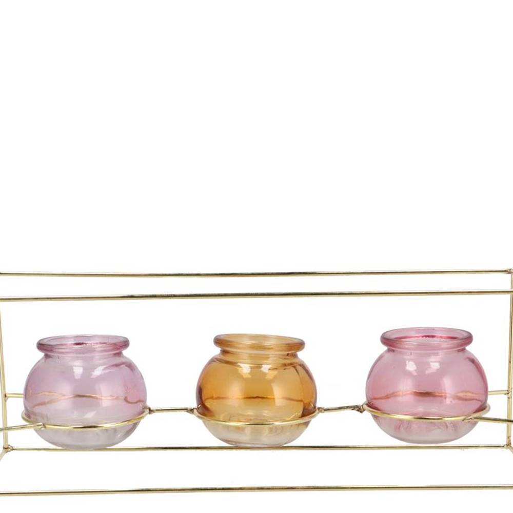 Glas 3Vase Polly Metall Reck pastel mix 35x11x13cm