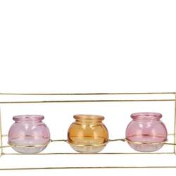 Glas 3Vase Polly Metall Reck pastel mix 35x11x13cm